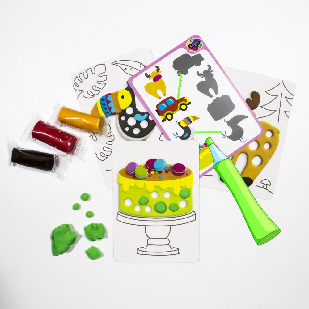 Kreativní dotykové hrací těsto — dortík, tukan, sobík, autíčko