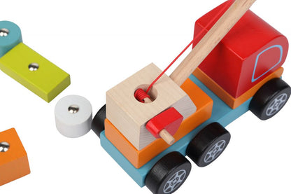 Dřevěná autíčka — jeřáb s prvky na magnetech